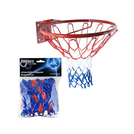 Купить Сетка баскетбольная Torres, нить 4 мм, бело-сине-красная в Юрьевеце 